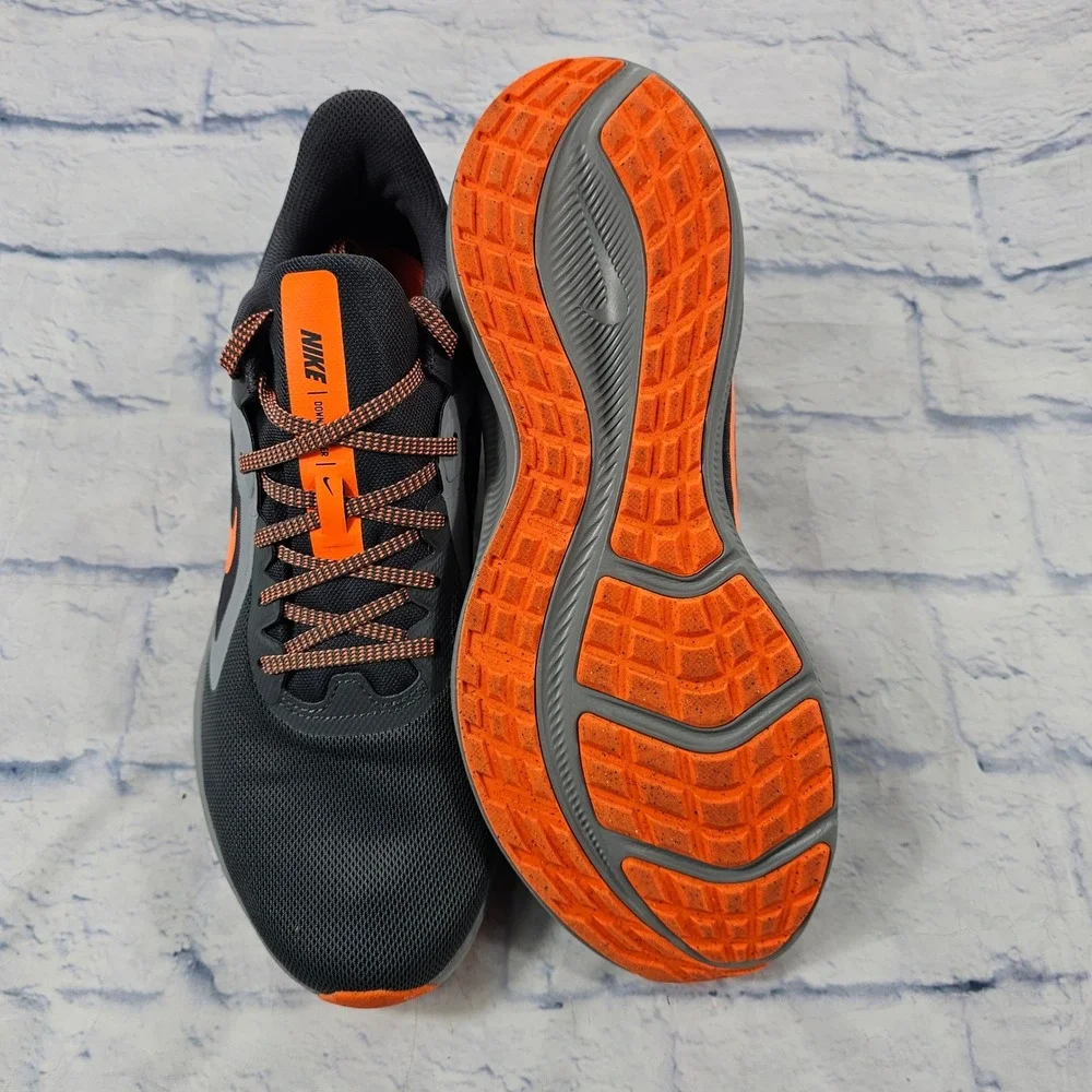 Nike Downshifter 10 Running Shoes Mens 9.5 Grey Black Orange Low Top Sneakers